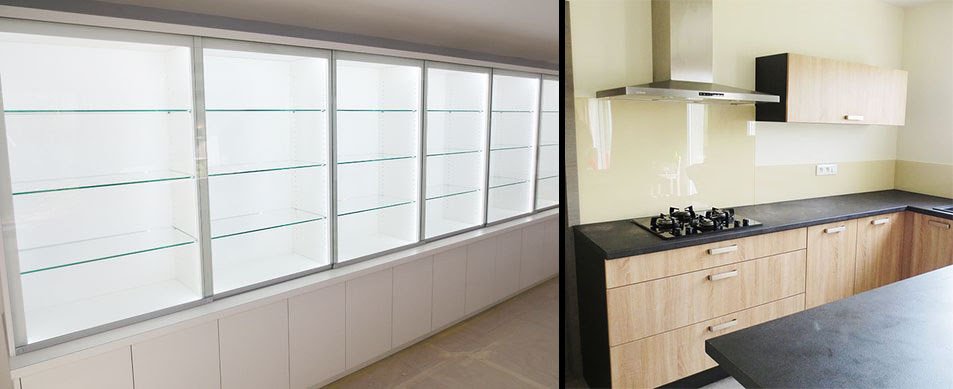 Étagère en Verre sur Mesure : maximiser l’espace avec panache ! 2 etagere en verre trempe sur mesure et credence en verre laque